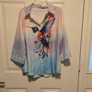 Colorful Hummingbird Print Shirt Shein